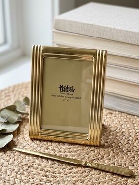 Vintage Solid Brass Picture Frame, Brown velvet on the back, 3 1/2" x 5"